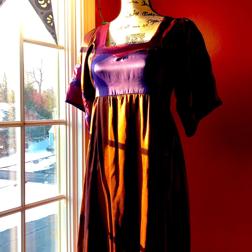Corey Lynn Calter brown and purple silk dress.